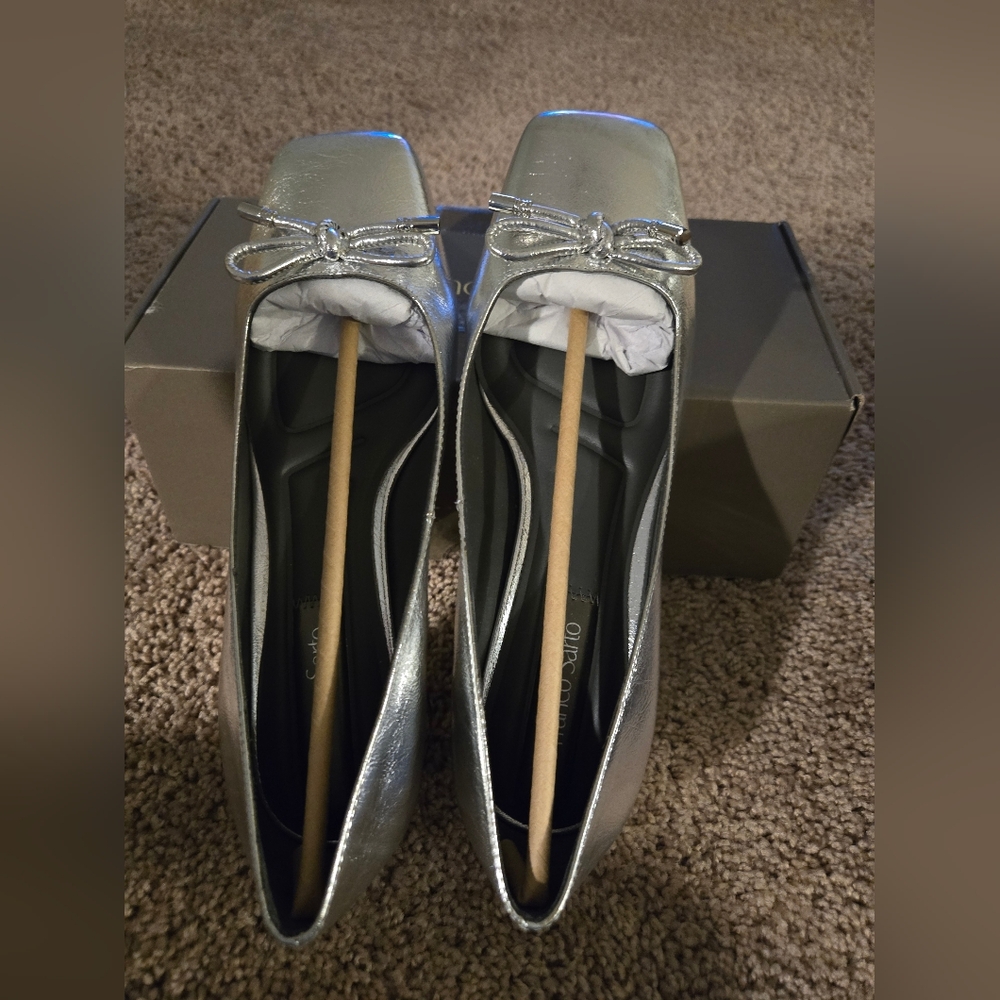 Franco Sarto Silver Metallic Square-Toe Block Heel Pump with Bow - Picture 9 of 14